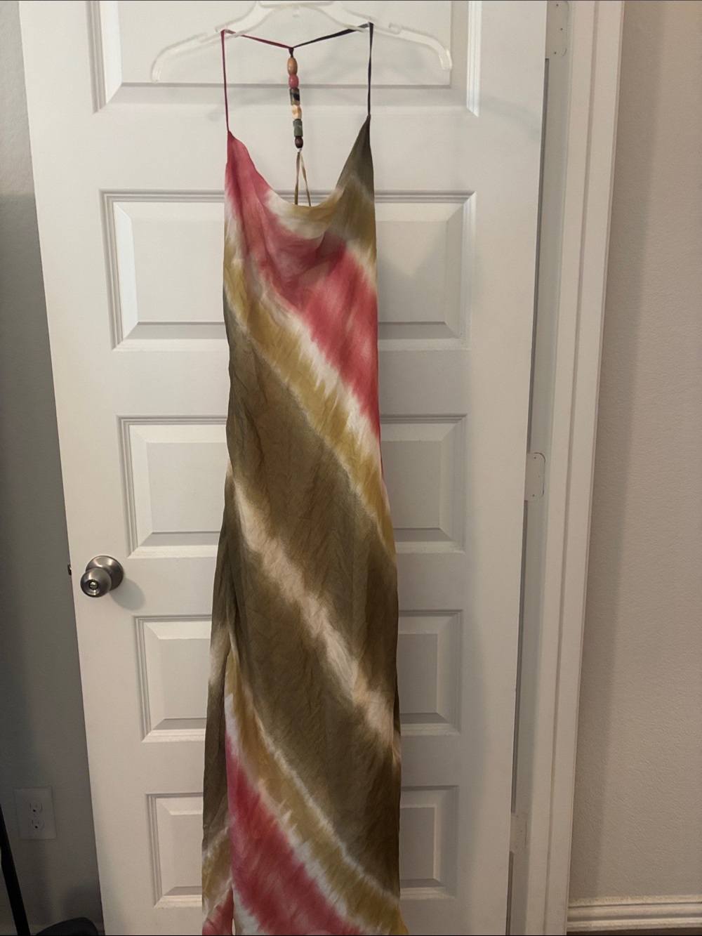 Zara Multicolor Tie-Dye Maxi Dress w/ Beaded Strap Detail SZ L Slip summer dress